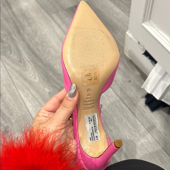 SCHUTZ Linara Neon Pink Leather Crystal Heels 5.5 - Picture 5 of 9